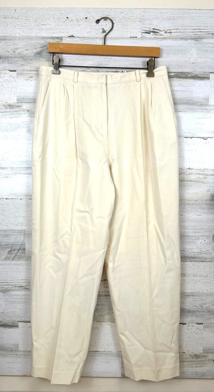 Nordstrom Womens 14 Petite Cream Wool Blend Trouser Pants Workwear Dress